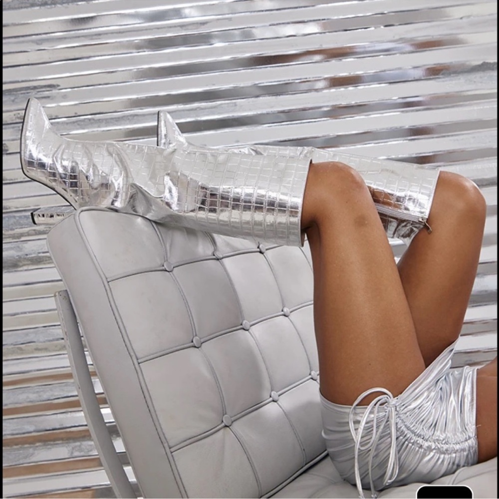PLT New Silver Croc-Embossed Boots